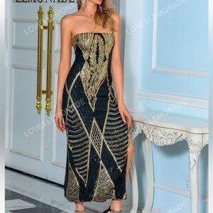 LOVE&LEMONADE Split Thigh Sequin Tube Dress great Gadsby dress prom